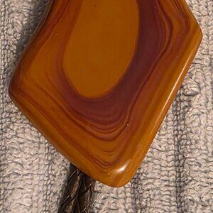 Vintage Metal Bolo Tie, Bennett, Nice Big Brown Stone Design with Stripes, Nice